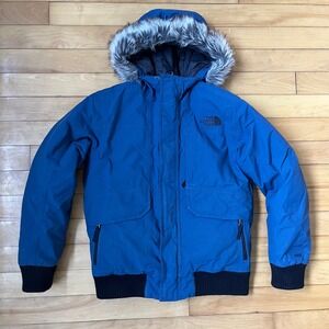 The North Face Boys Gotham Down Bomber Jacket Blue 550 Fill DryVent Size M 10/12